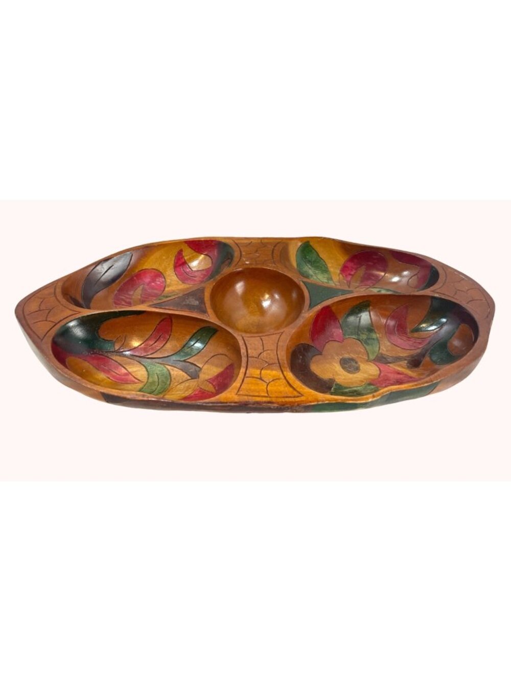Vintage Handcarved Wooden Handpainted Bowl